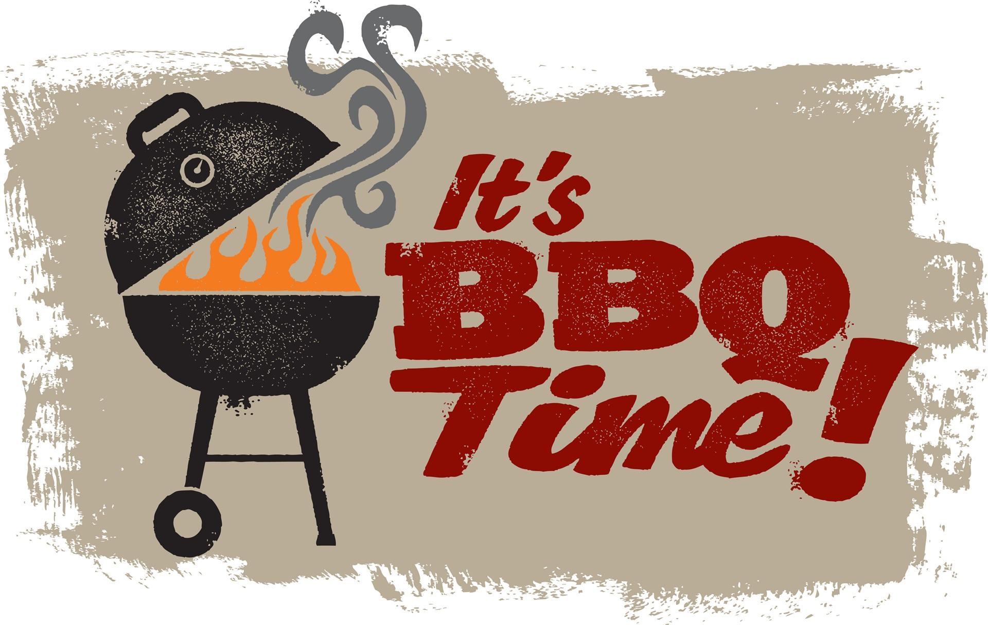 Illustration BBQ Time mit Grill und Flammen | Outdoor Küche