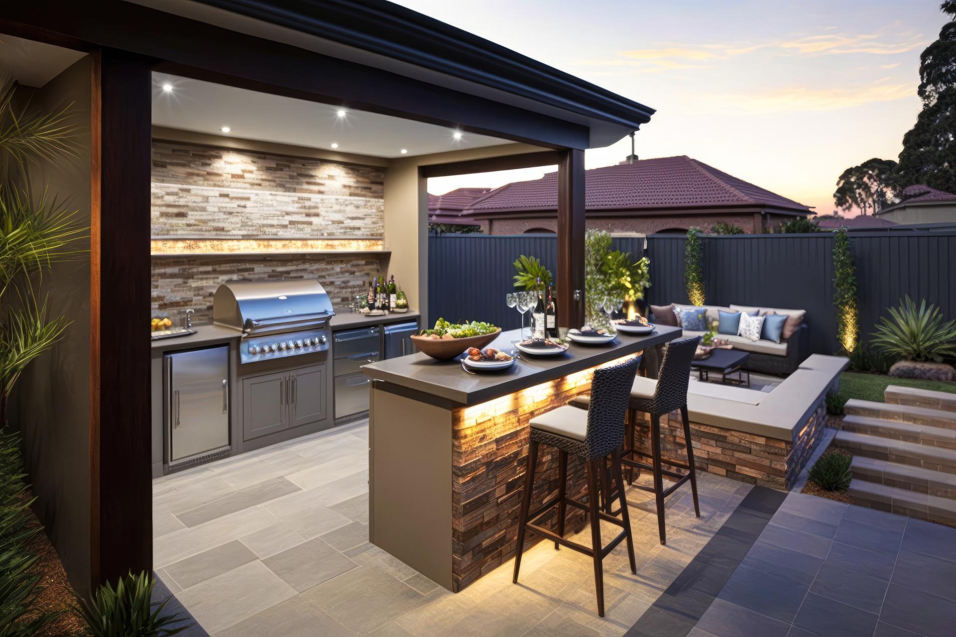 Moderne Aussenanlage mit Grill, Bar und Sitzbereich | Outdoor Küche