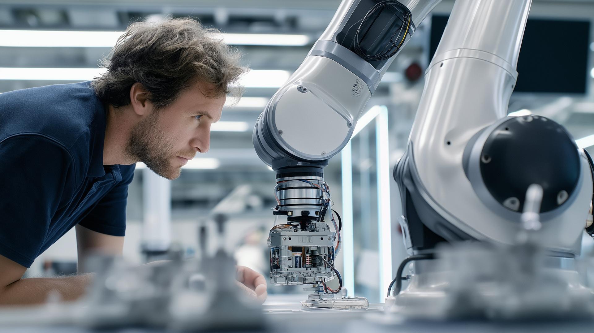 Ingenieur prüft Roboter in Produktionslinie | Predictive Maintenance